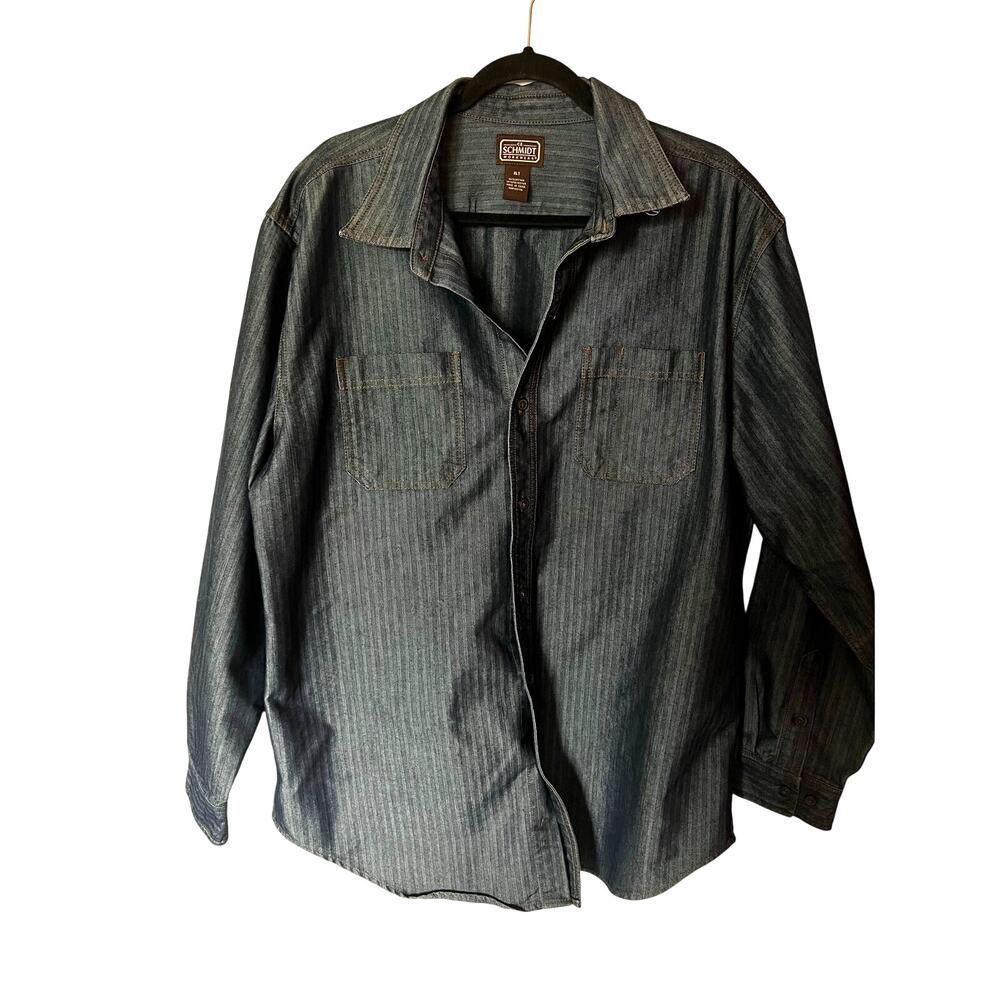 C.E. Schmidt Striped Dark Indigo Denim Work Shirt SZ XLT